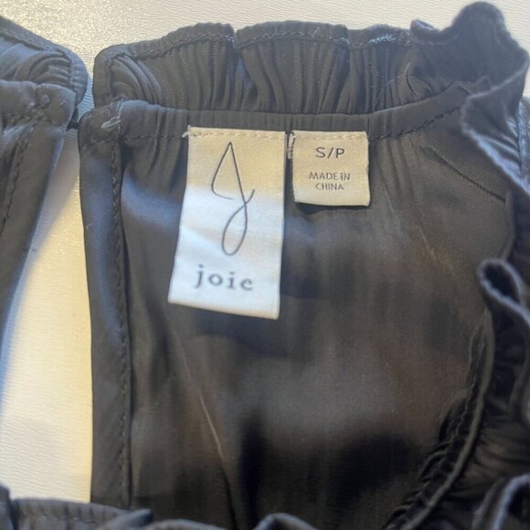 Joie Ruffle Neck Black Blouse Ladies Size Small Shirred Blouse Large Sleeves - Picture 4 of 6